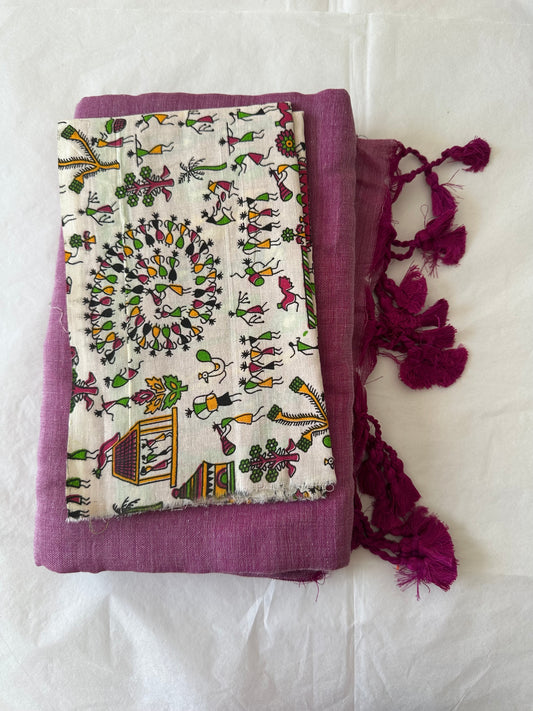Pink Handloom Cotton Saree with Kalamkari Blouse | Soft Cotton Saree for Women | Indian Ethnic Wear | Block Print Blouse Piece