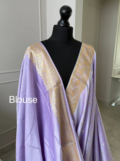 Soft Lilac Banarasi Silk Saree with Gold Zari