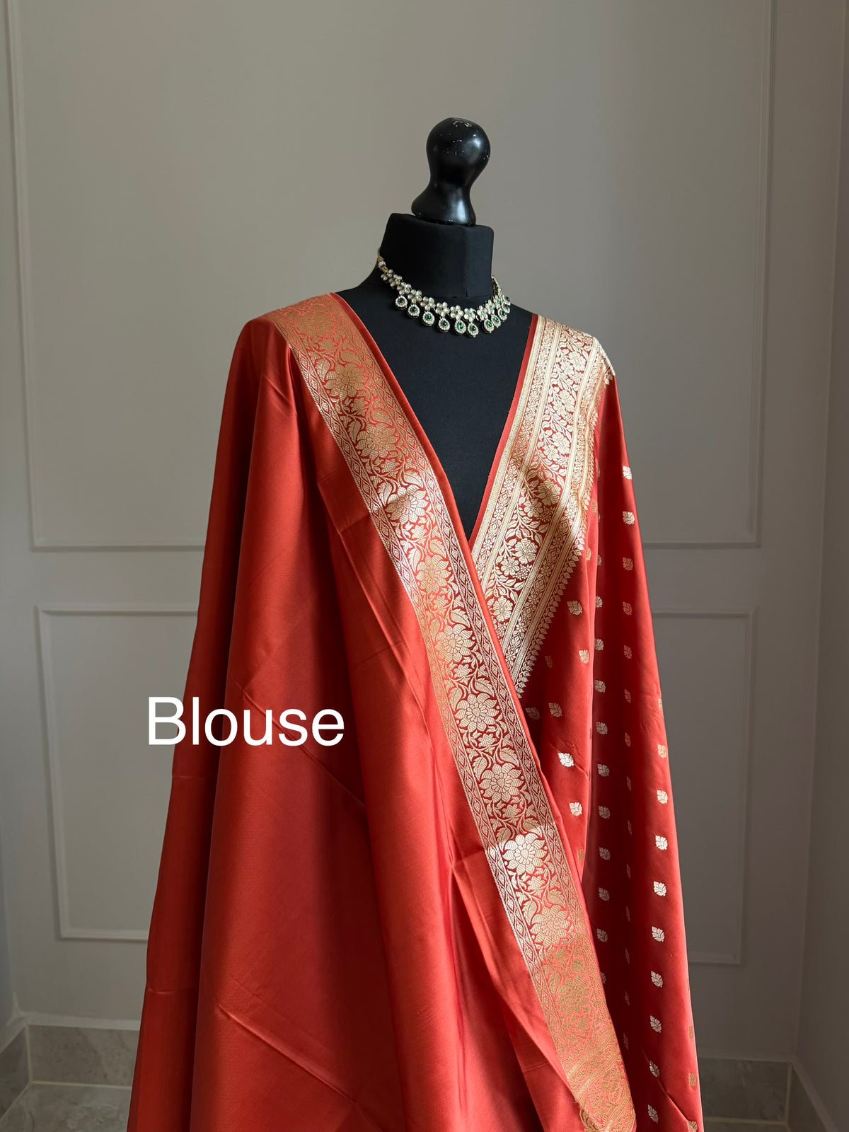 Classic brick red Banarasi Silk Saree with Gold Zari and satin finish