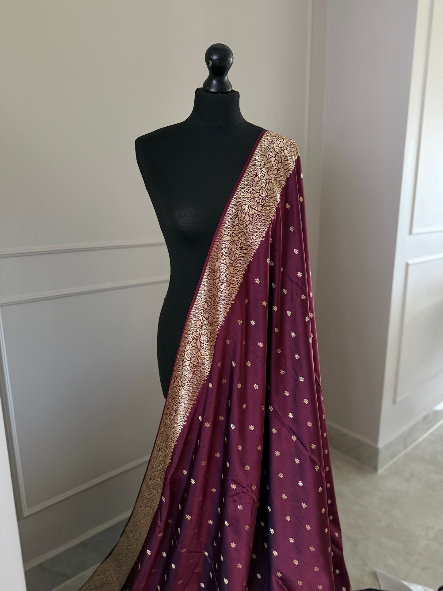 Banarasi Wedding Saree in Wine with gold Zari