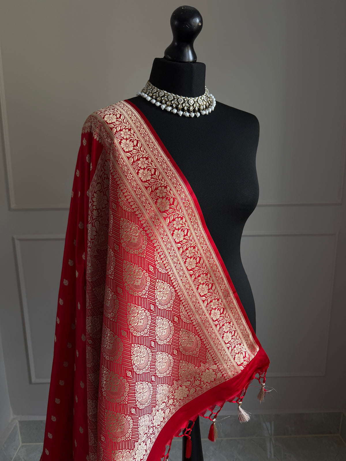Classic Red Banarasi Silk Saree with Gold Zari and satin finish