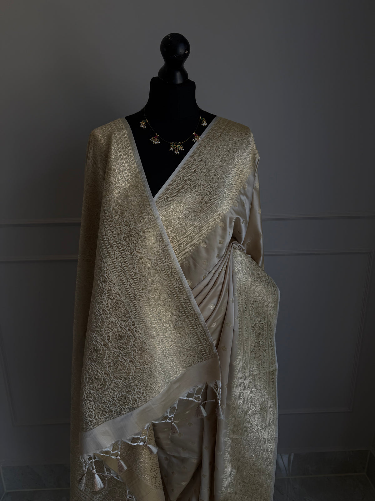 Banarasi semi Katan silk saree in champagne - LaiLai Sarees
