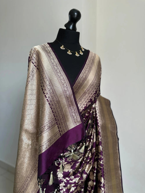 Deep Wine Pure Silk Banarasi Saree with Gold Zari