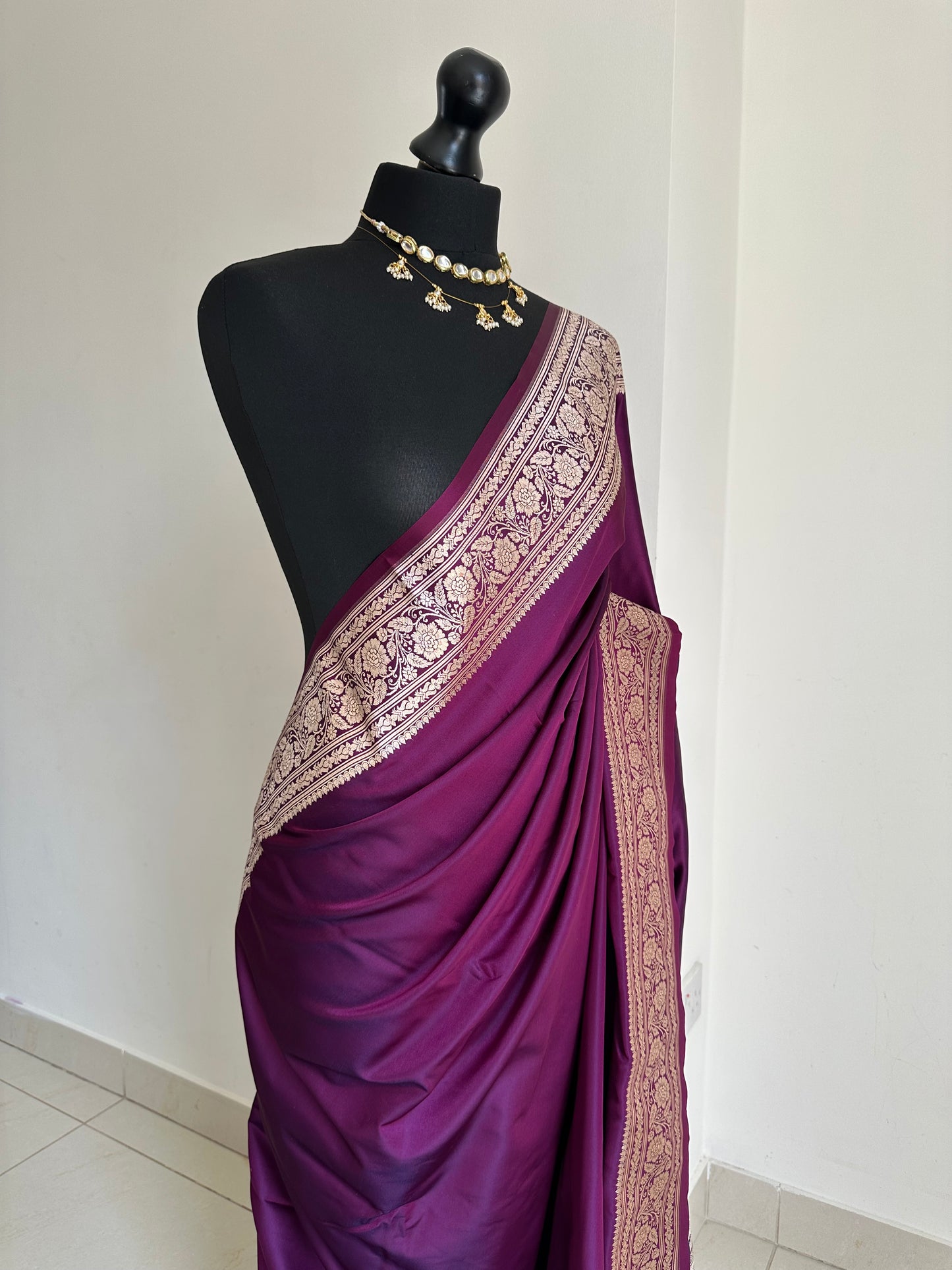 Purple and gold katan semi silk wedding saree with  gold zari. Stunning soft and elegant saree for bridal and occasion wear