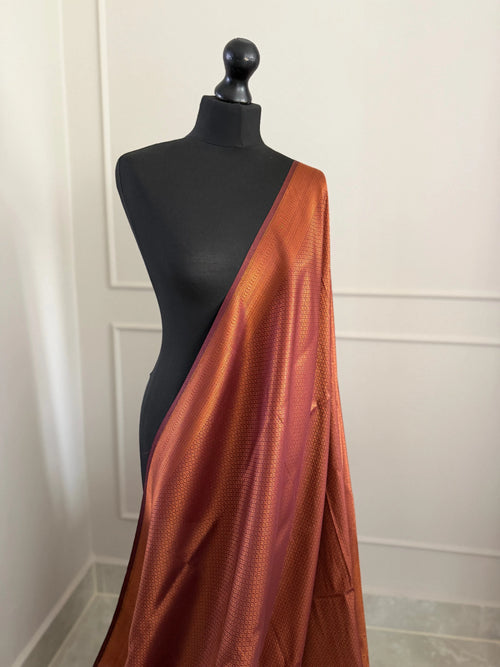 Chocolate Brown Soft Silk Saree with Copper Border