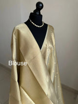 Ivory cream and Gold Tissue Saree: Soft to drape with zari border and butas LaiLai Sarees
