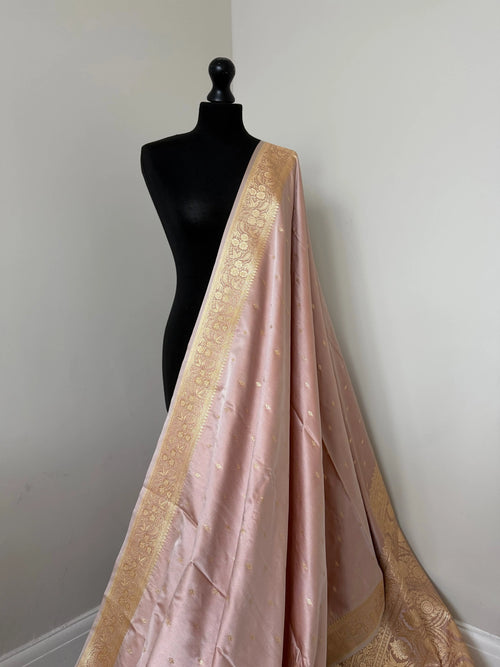 Beige Blush Banarasi Silk Saree with Gold Zari