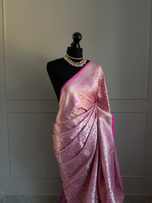 Pink Handwoven Banarasi Silk Saree with Gold Zari