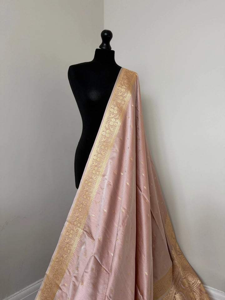 Banarasi silk beige blush pink wedding saree with gold Zari. Etsy