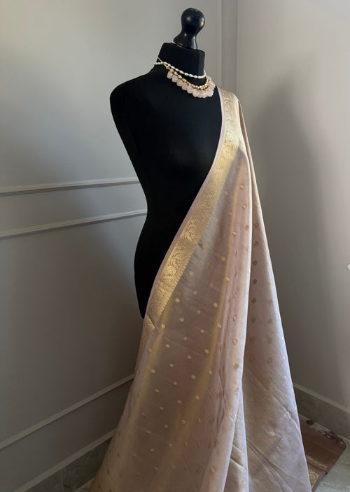 Mauve and Gold Tissue Saree with Zari Border