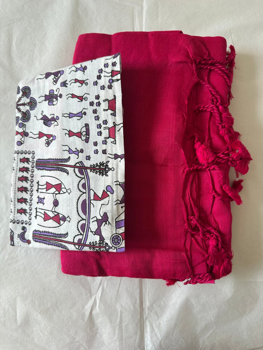 Pink soft cotton saree with stunning contrast blouse