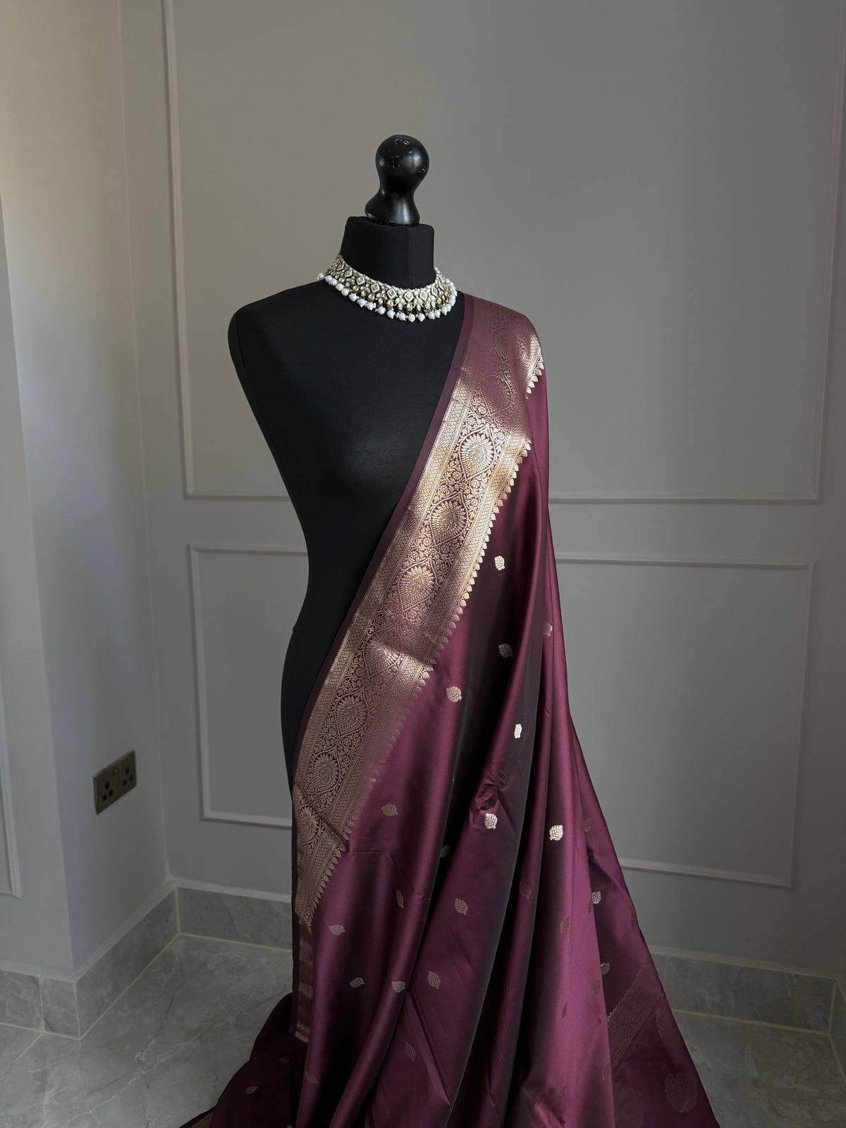 Dark maroon semi silk saree