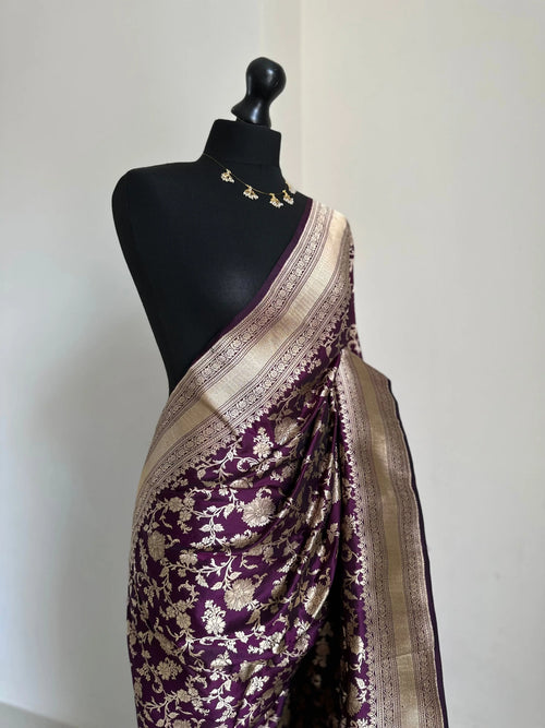 Deep Wine Pure Silk Banarasi Saree with Gold Zari