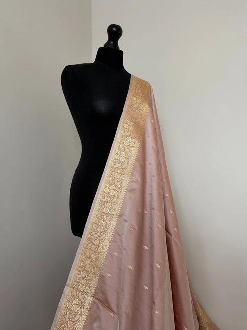 Beige Blush Banarasi Silk Saree with Gold Zari