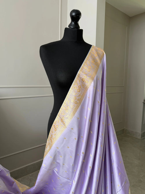 Soft Lilac Banarasi Silk Saree with Gold Zari