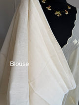 Cream Kota silk saree with floral embroidery