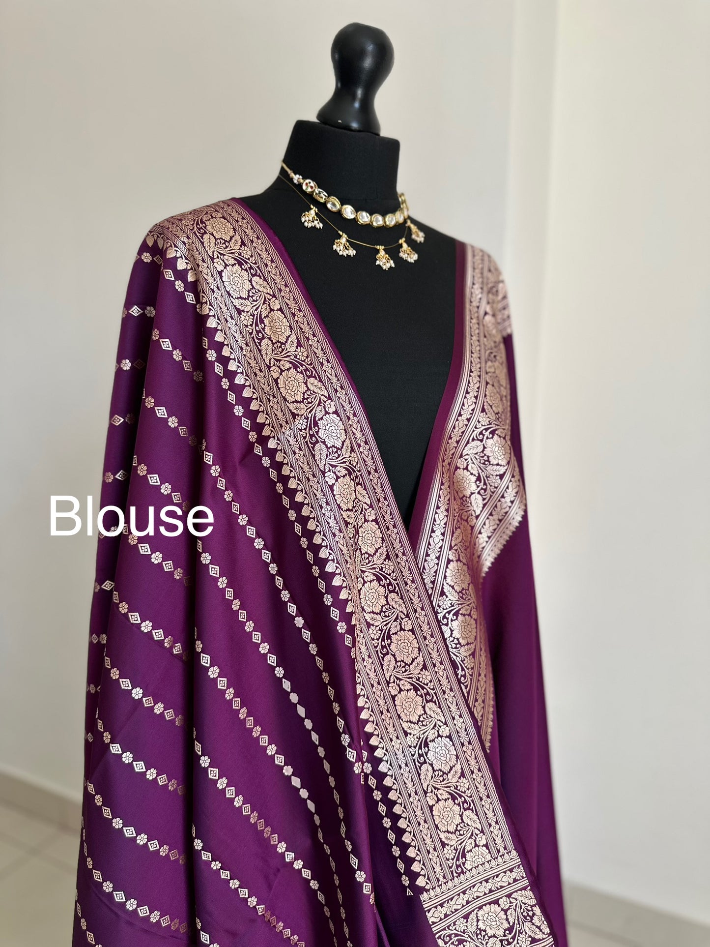 Purple and gold katan semi silk wedding saree with  gold zari. Stunning soft and elegant saree for bridal and occasion wear