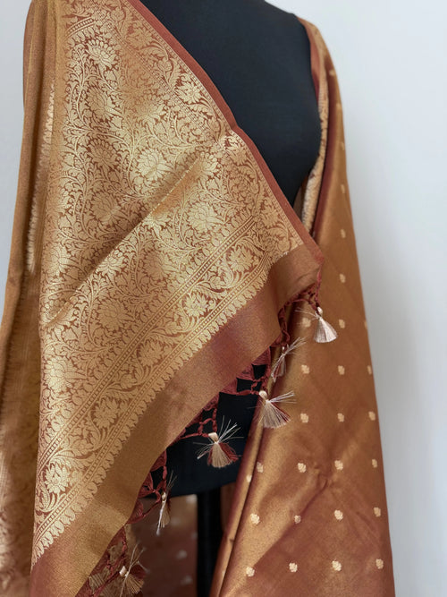 Golden Brown Dual-Tone Shimmer Tissue Saree