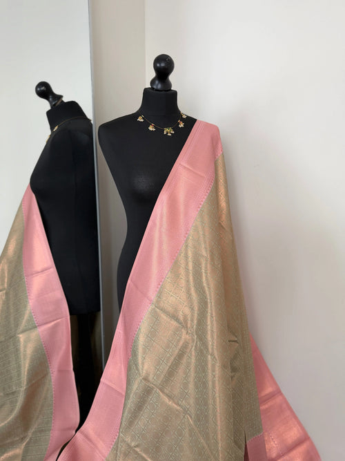 Mint Green Semi Silk Saree with Pink Border