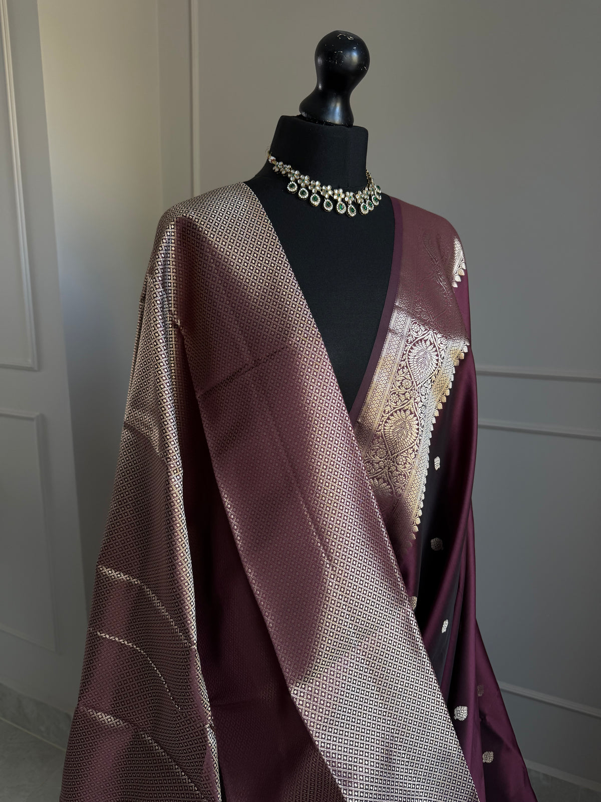Dark maroon semi silk saree