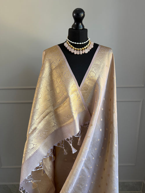 Mauve and Gold Tissue Saree with Zari Border