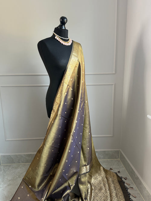 Midnight blue black and Gold Dual-Tone Tissue Silk Saree