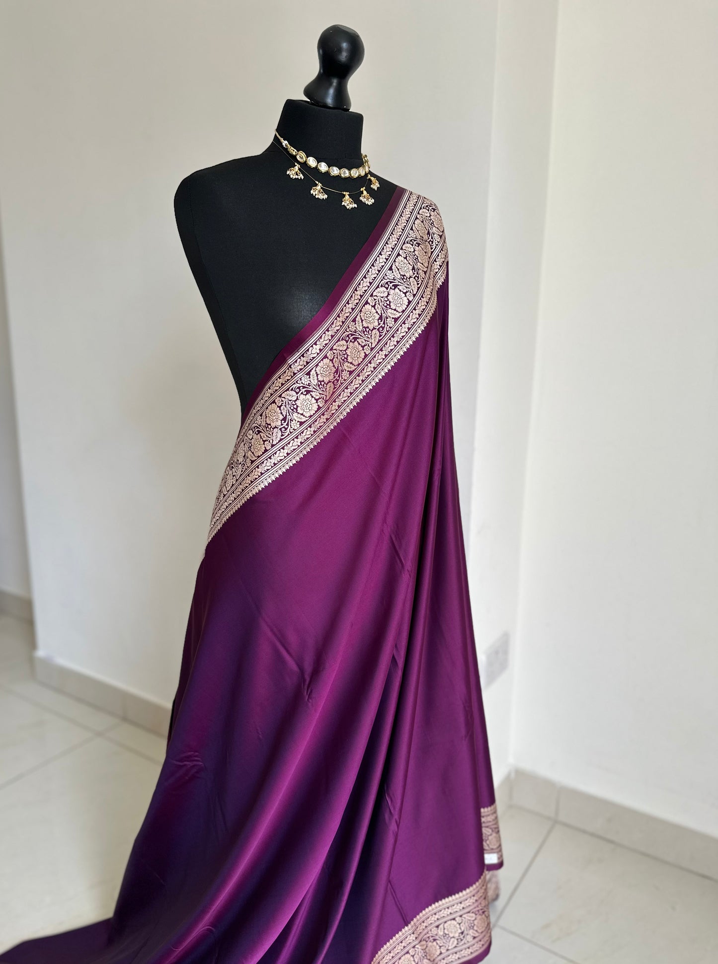 Purple and gold katan semi silk wedding saree with  gold zari. Stunning soft and elegant saree for bridal and occasion wear