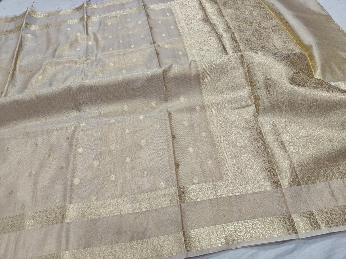 Cream and Gold Tissue Silk Saree with Zari Border - Perfect for All Occasions