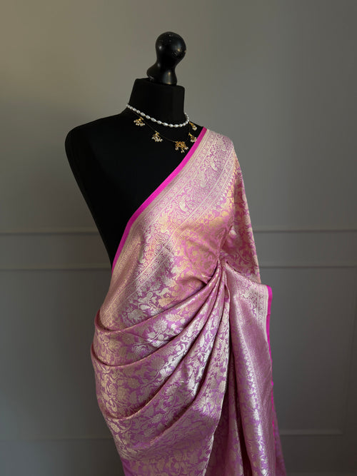 Pink Handwoven Banarasi Silk Saree with Gold Zari