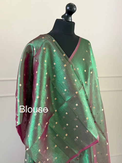 Green and Wine Dual-Tone Tissue Saree