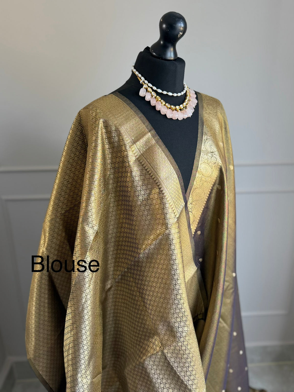 Dual tone tissue silk saree with zari border and brocade blouse - LaiLai Sarees