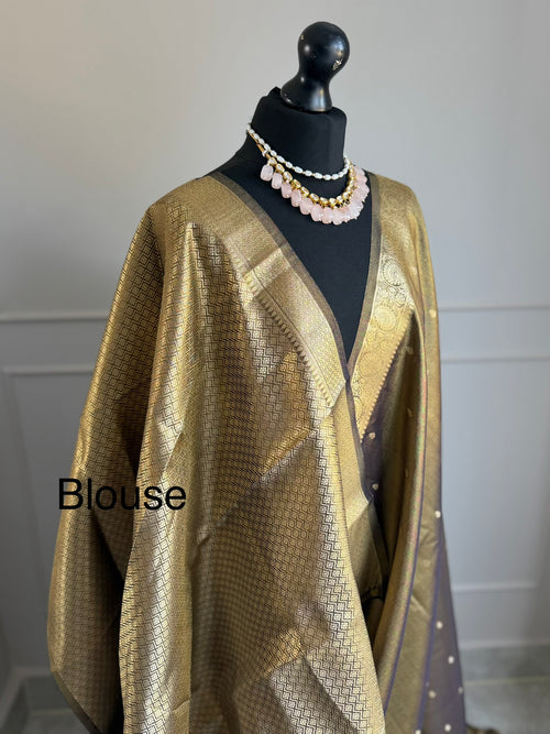 Midnight blue black and Gold Dual-Tone Tissue Silk Saree