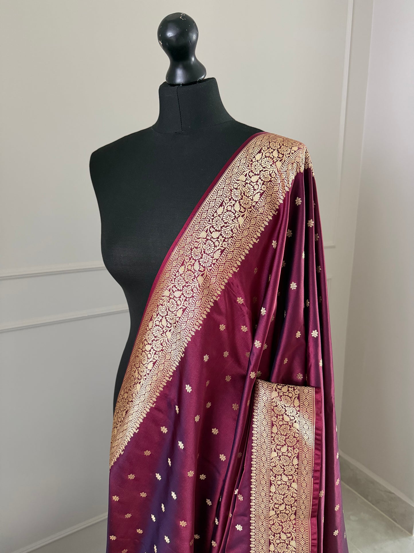 Banarasi Wedding Saree in Wine with gold Zari