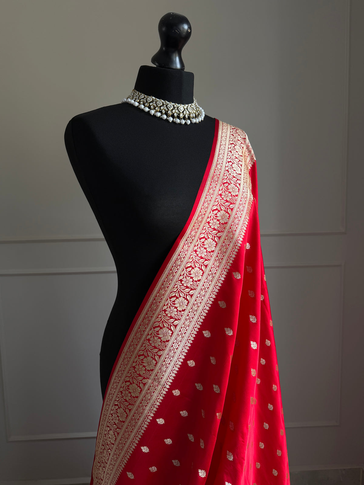Classic Red Banarasi Silk Saree with Gold Zari and satin finish
