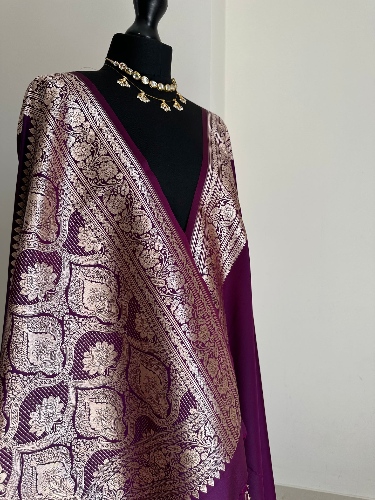 Purple and gold katan semi silk wedding saree with  gold zari. Stunning soft and elegant saree for bridal and occasion wear