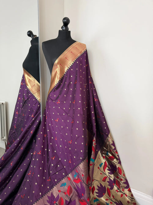 Purple Paithani Semi Silk Saree with Deep Red Blouse