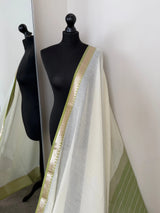 Elegant white cotton saree with green zari border LaiLai Sarees