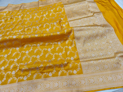 Mustard Pure Banarasi Silk Saree with Gold Zari