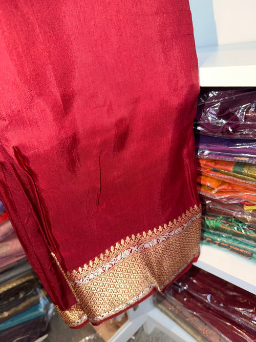 Red Semi Silk Saree with Peacock Zari Border