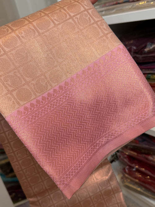 Peach rose-gold silk saree