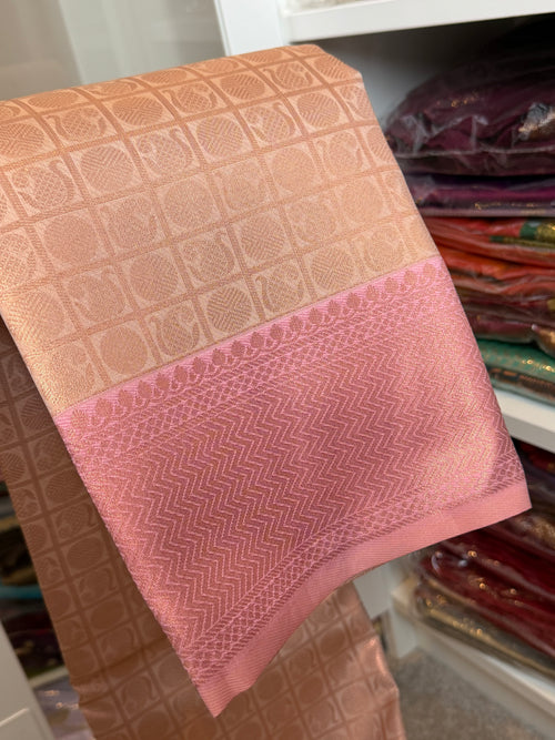 Peach rose-gold silk saree