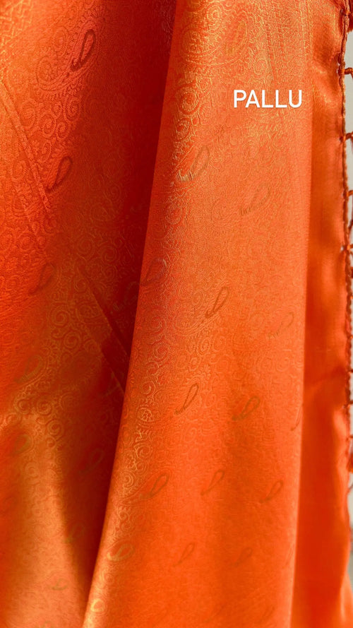 Orange Soft Silk Saree with Copper Border