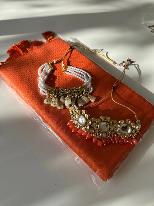 Orange Soft Silk Saree with Copper Border