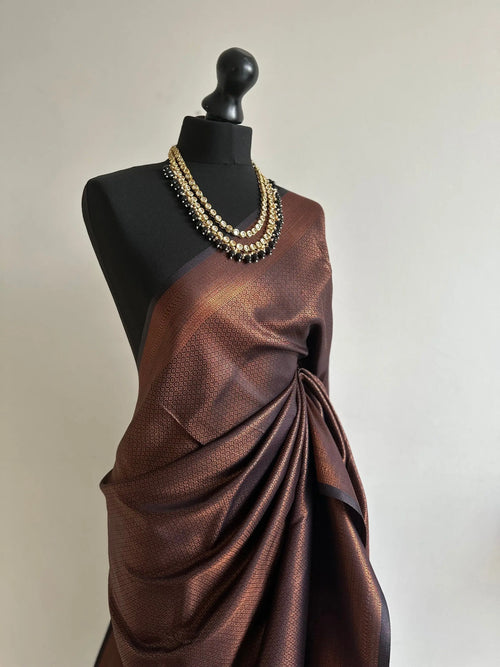 Black Soft Silk Saree with Copper Border