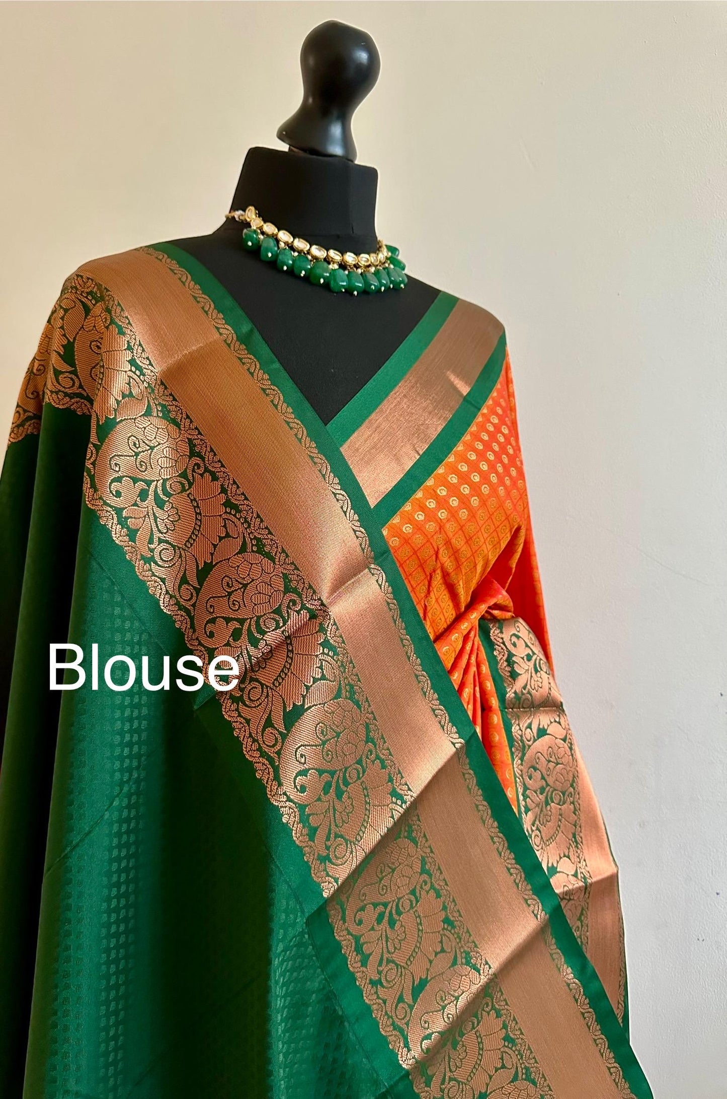 Orange and green semi silk dual border saree Authentic traditional silk saree beautiful colour design.Designer saree with contrast blouse