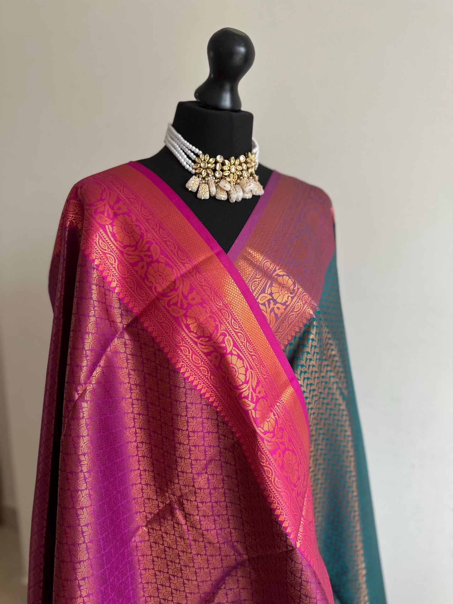 Mustard and rani pink semi silk saree. Authentic traditional silk saree beautiful colour  design .Designer saree with contrast blouse