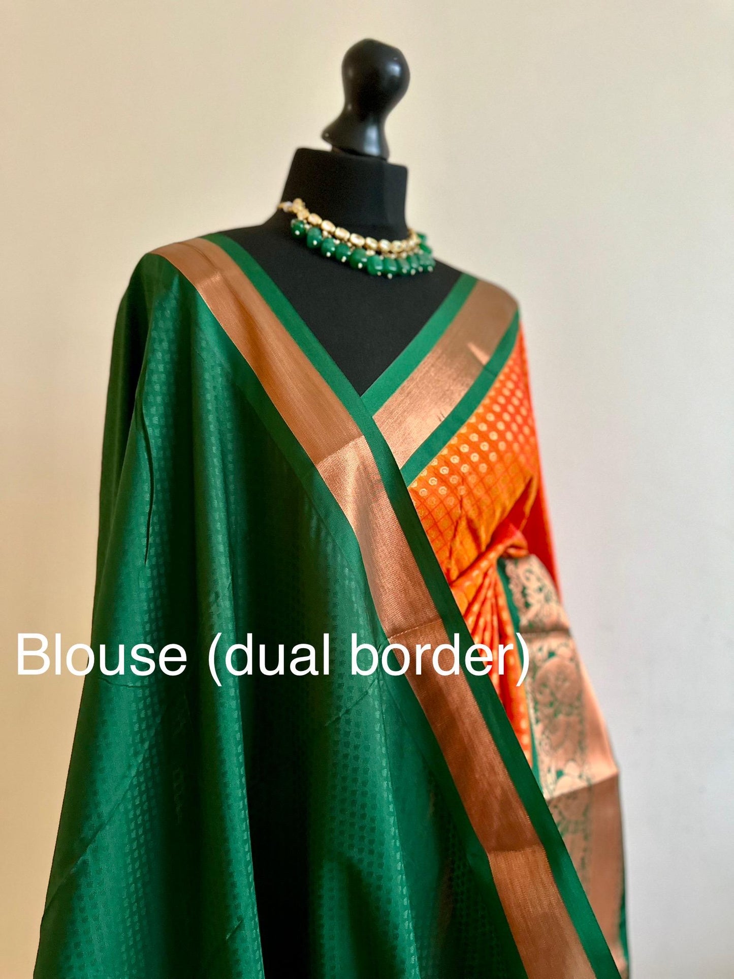 Orange and green semi silk dual border saree Authentic traditional silk saree beautiful colour design.Designer saree with contrast blouse