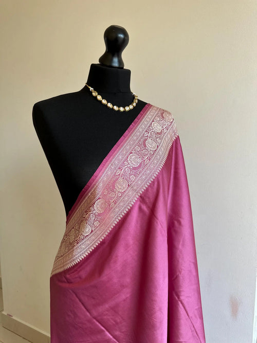 Banarasi silk pink katan wedding saree with gold Zari