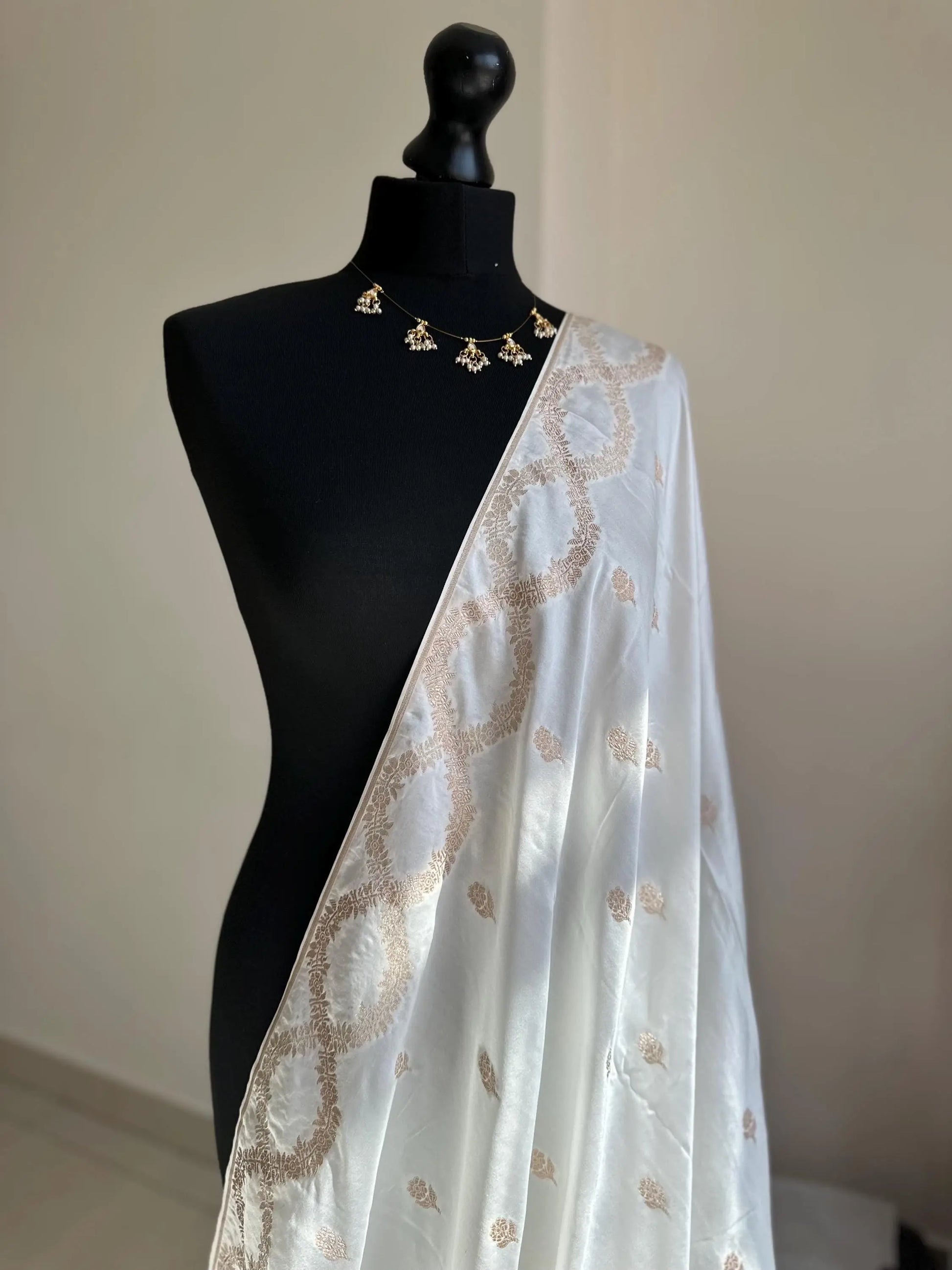 Banarasi silk elegant white saree with gold zari embroidery  wedding saree, festive wear, party wear, reception saree, traditional sari Etsy