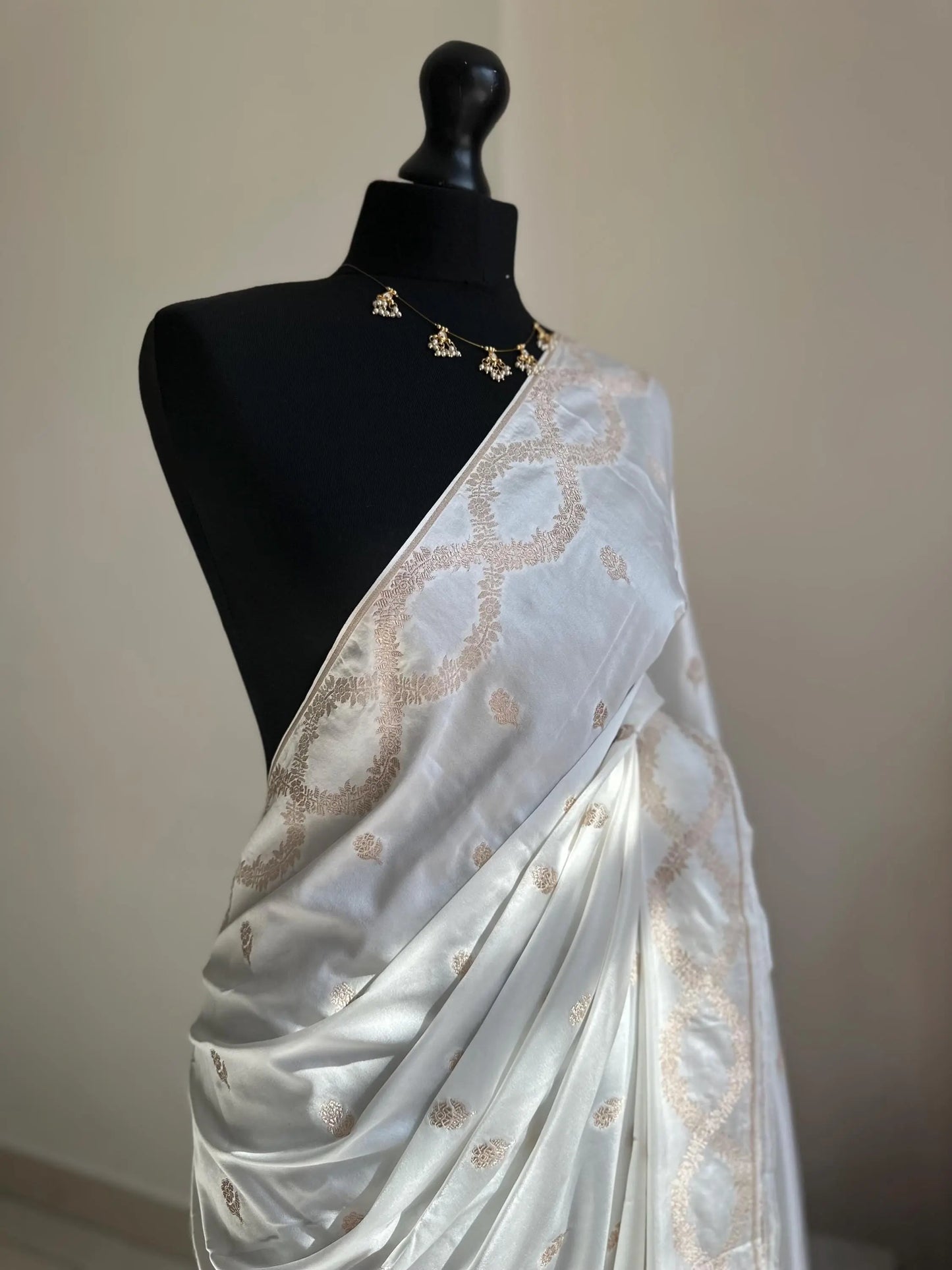 Banarasi silk elegant white saree with gold zari embroidery  wedding saree, festive wear, party wear, reception saree, traditional sari Etsy